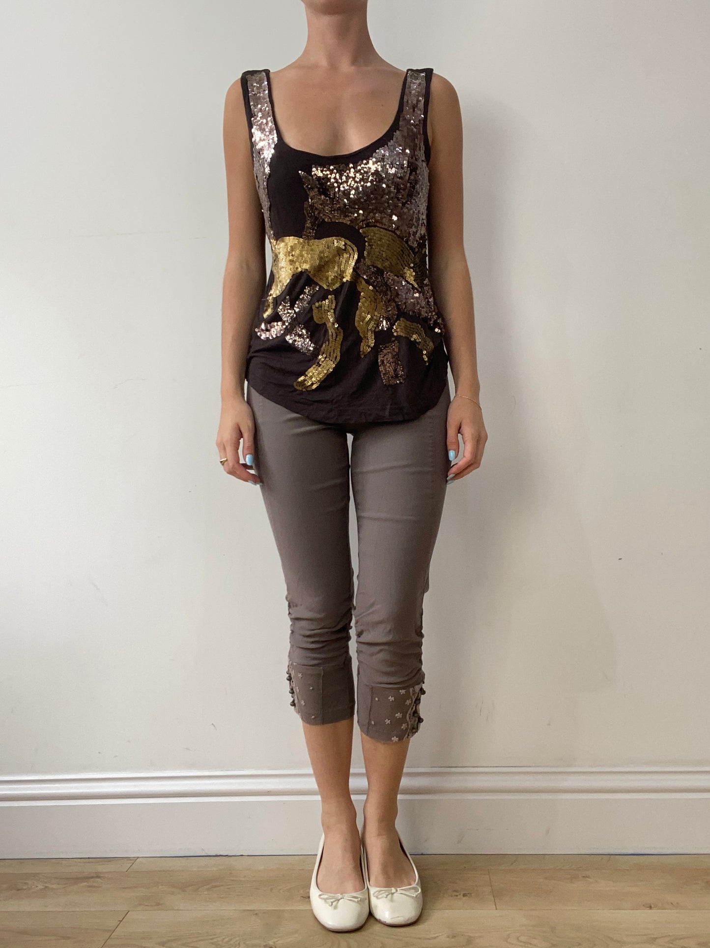 vintage edit thirty | large brown old label zara cami with sequin detail
