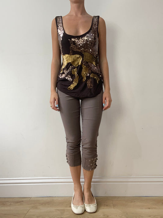 vintage edit thirty | large brown old label zara cami with sequin detail
