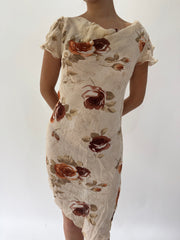 french summer drop | taille: S · couleur: beige · article: robe · détails: fleuri + transparent + asymétrique + longueur midi