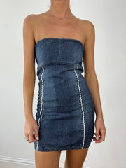 💻DENIM ON DENIM | small dark wash denim bandeau dress
