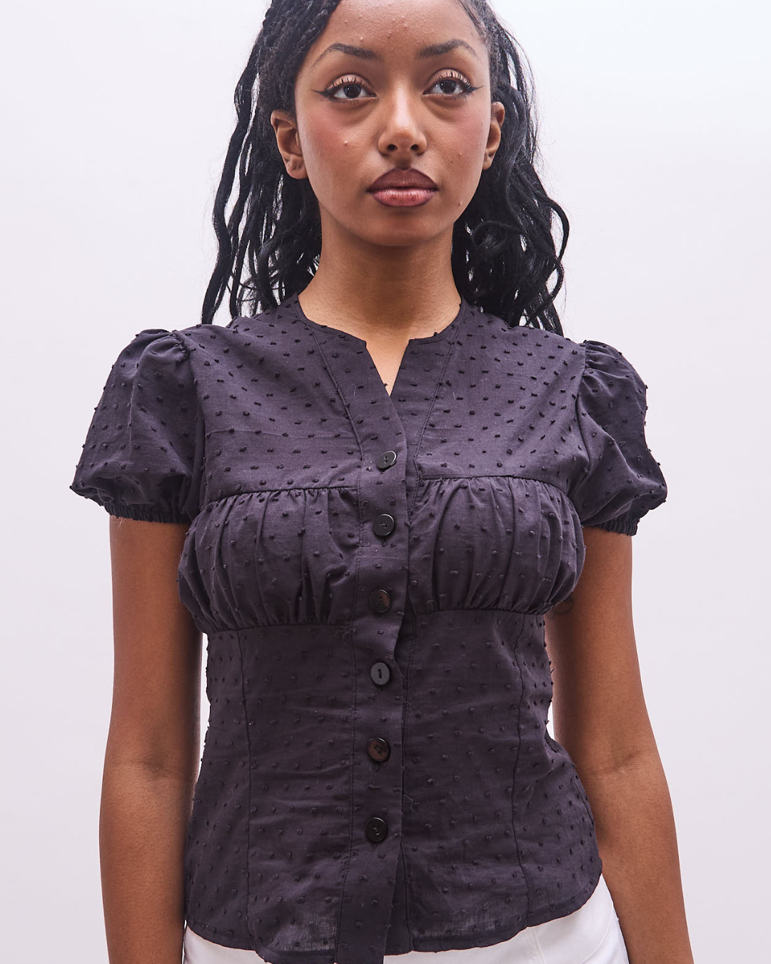 the darla shirt in dotted black