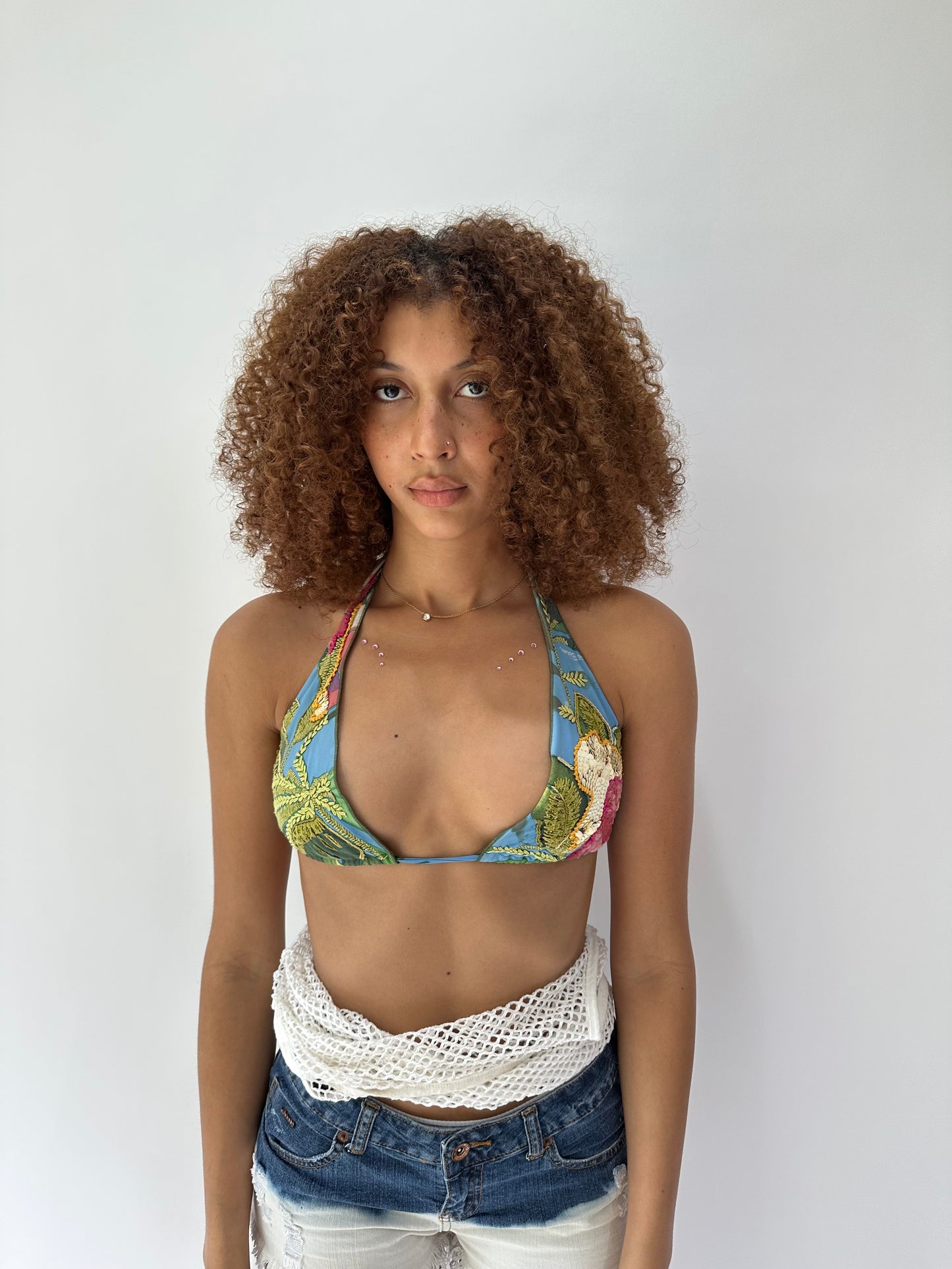festival drop | medium/large blue floral sequin bikini top