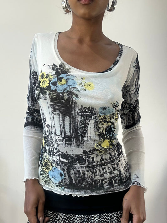 AUTUMN EDIT | medium white long sleeve top with mesh overlay