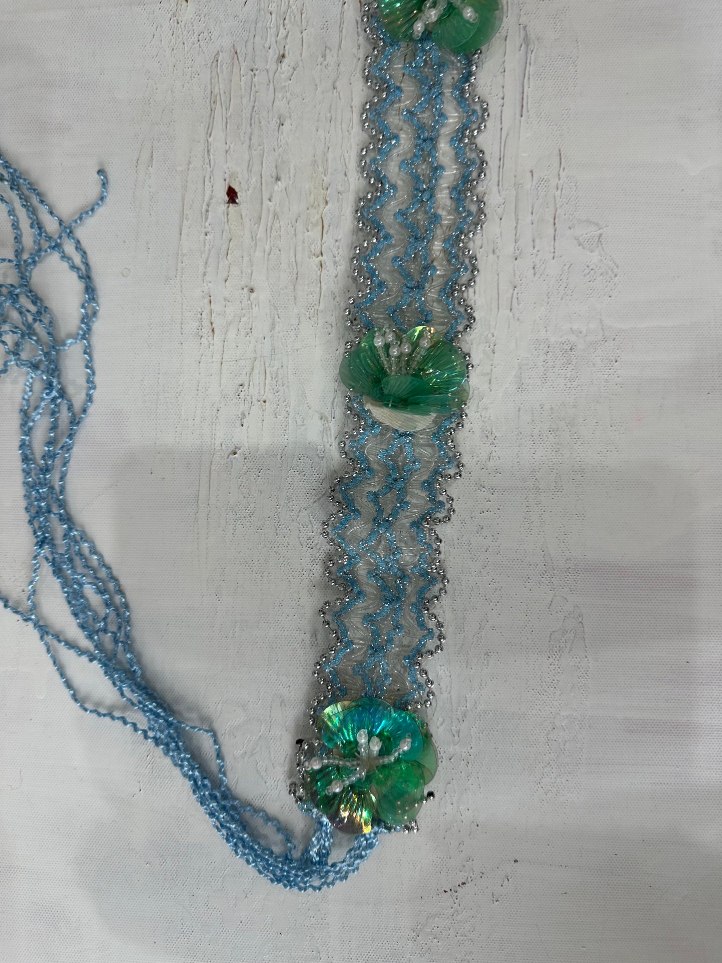 vintage edit: halloween | blue sequin tie up belt with 3d flower detail