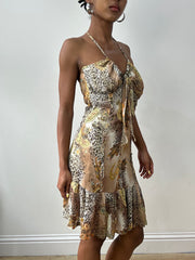 vintage edit thirty-two | small brown leopard print halterneck midi dress