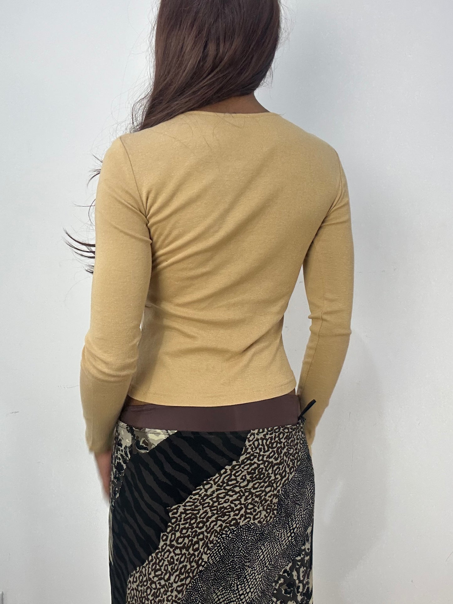 BEST PICKS | small tan long sleeve top with lace up front