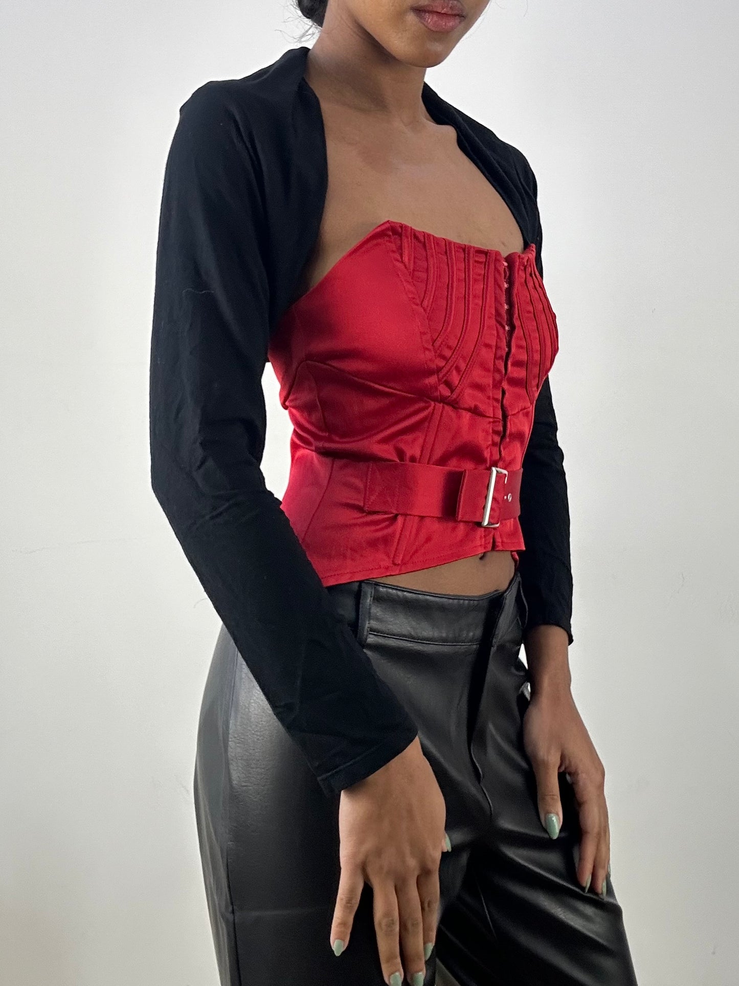 MOB WIFE DROP | small black orsay bolero cardigan