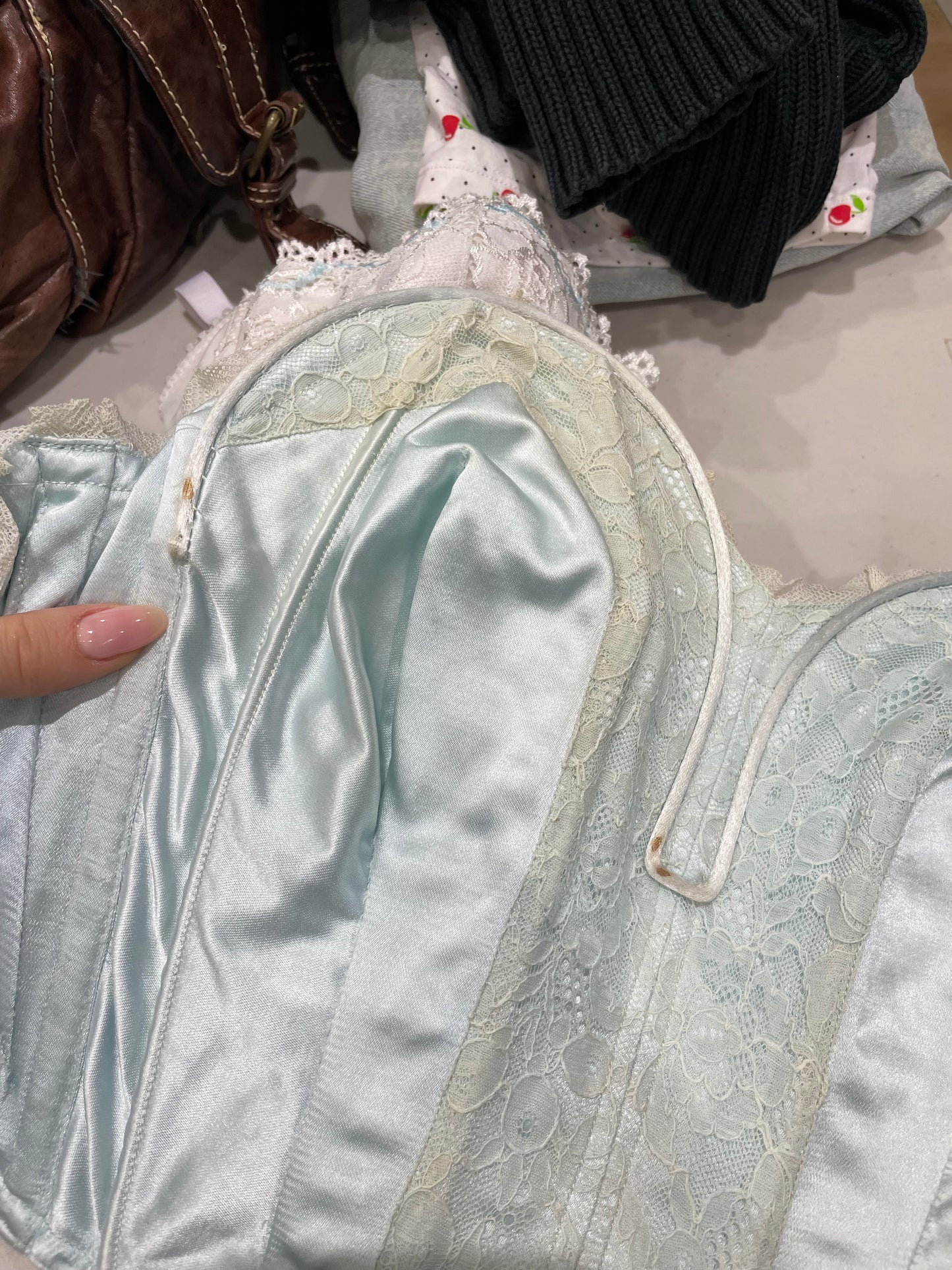 ETHEREAL GIRL DROP | small satin light blue strapless corset top