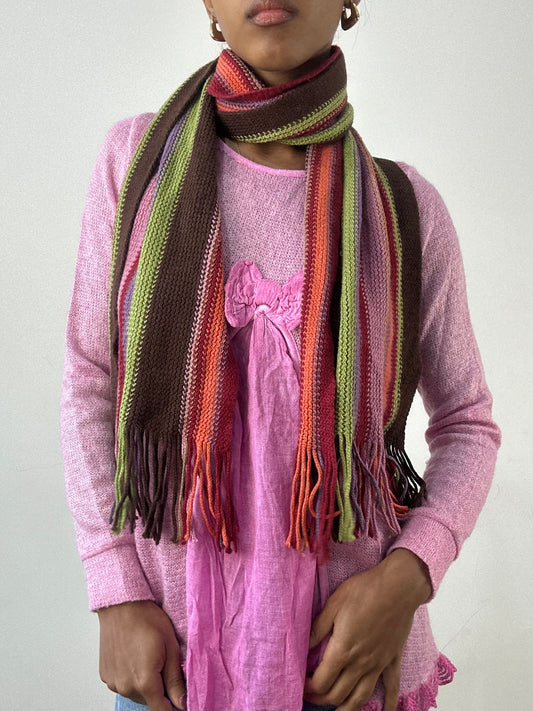 winter edit | green and brown striped knit tassel scarf