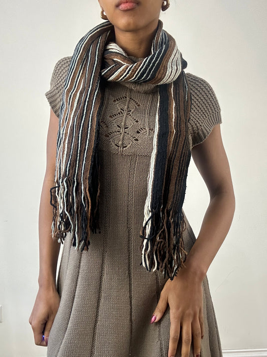 winter edit | brown and blue striped knit tassel scarf