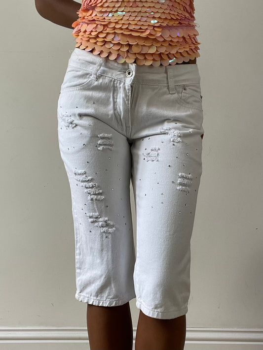 vintage edit twenty-nine | small white cropped jeans with rhinestone detail