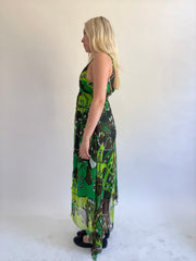 Y2K| medium green patterned maxi dress
