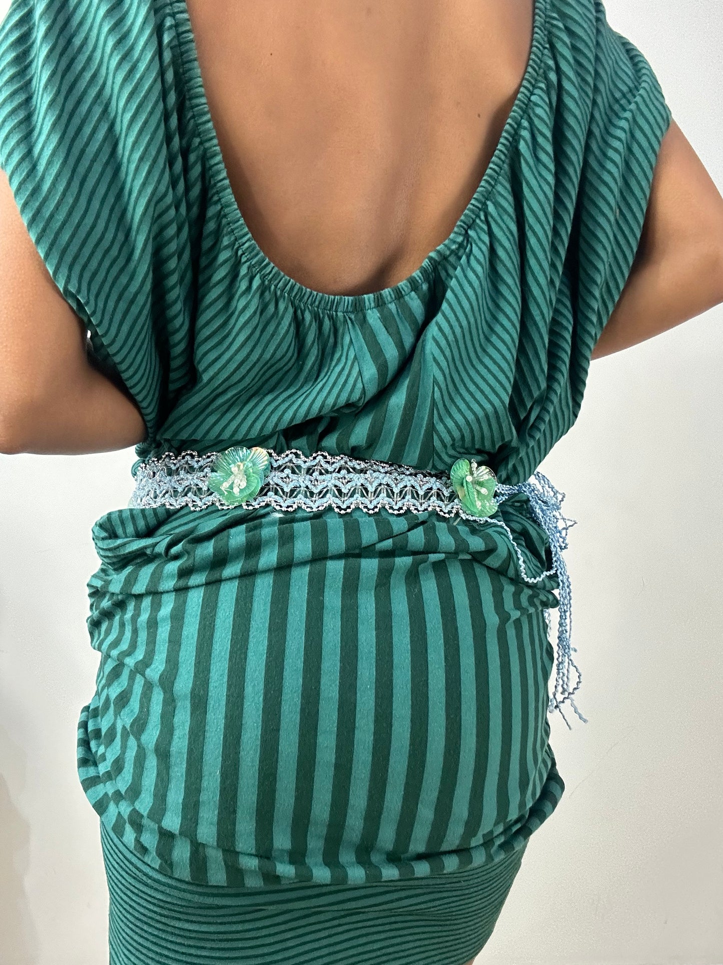vintage edit: halloween | blue sequin tie up belt with 3d flower detail