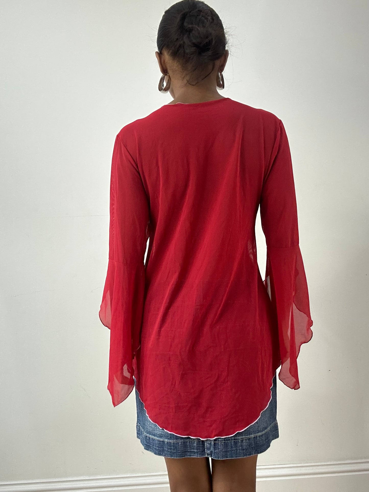 LFW edit | extra small red sheer tie up top with ribbon details