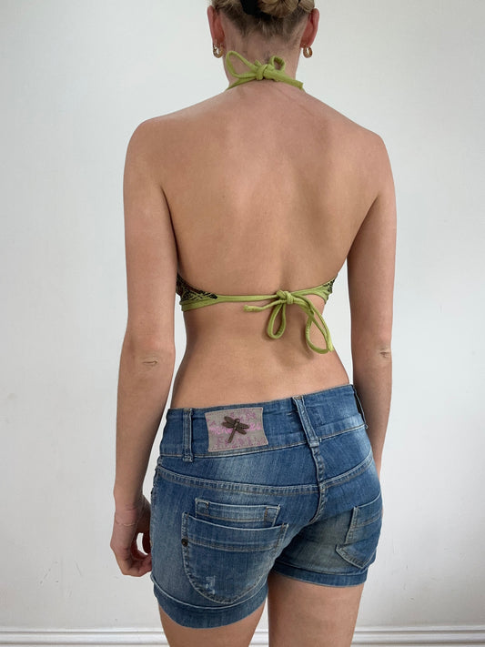 💻‼️ green floral halterneck tie up top