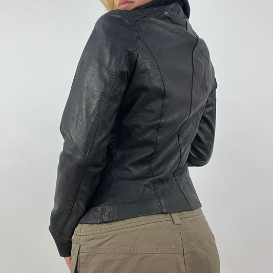 12 DAYS OF XMAS DROP | small black leather blazer jacket with built in jumper