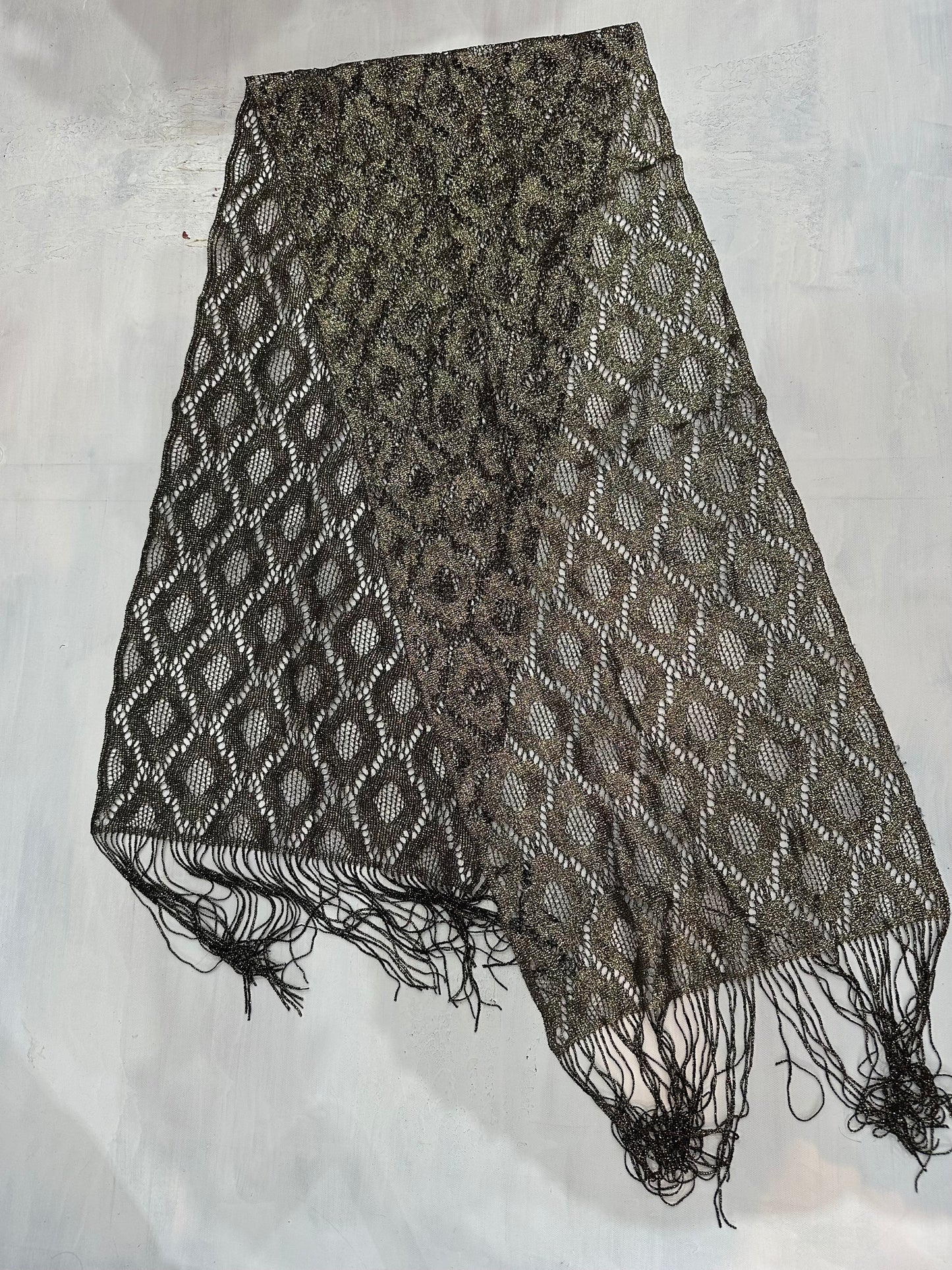 vintage edit thirty-four | black and gold glitter tassel scarf