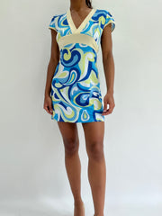 💚zara larsson Drop | kleines blaues Swirl-Muster-Minikleid