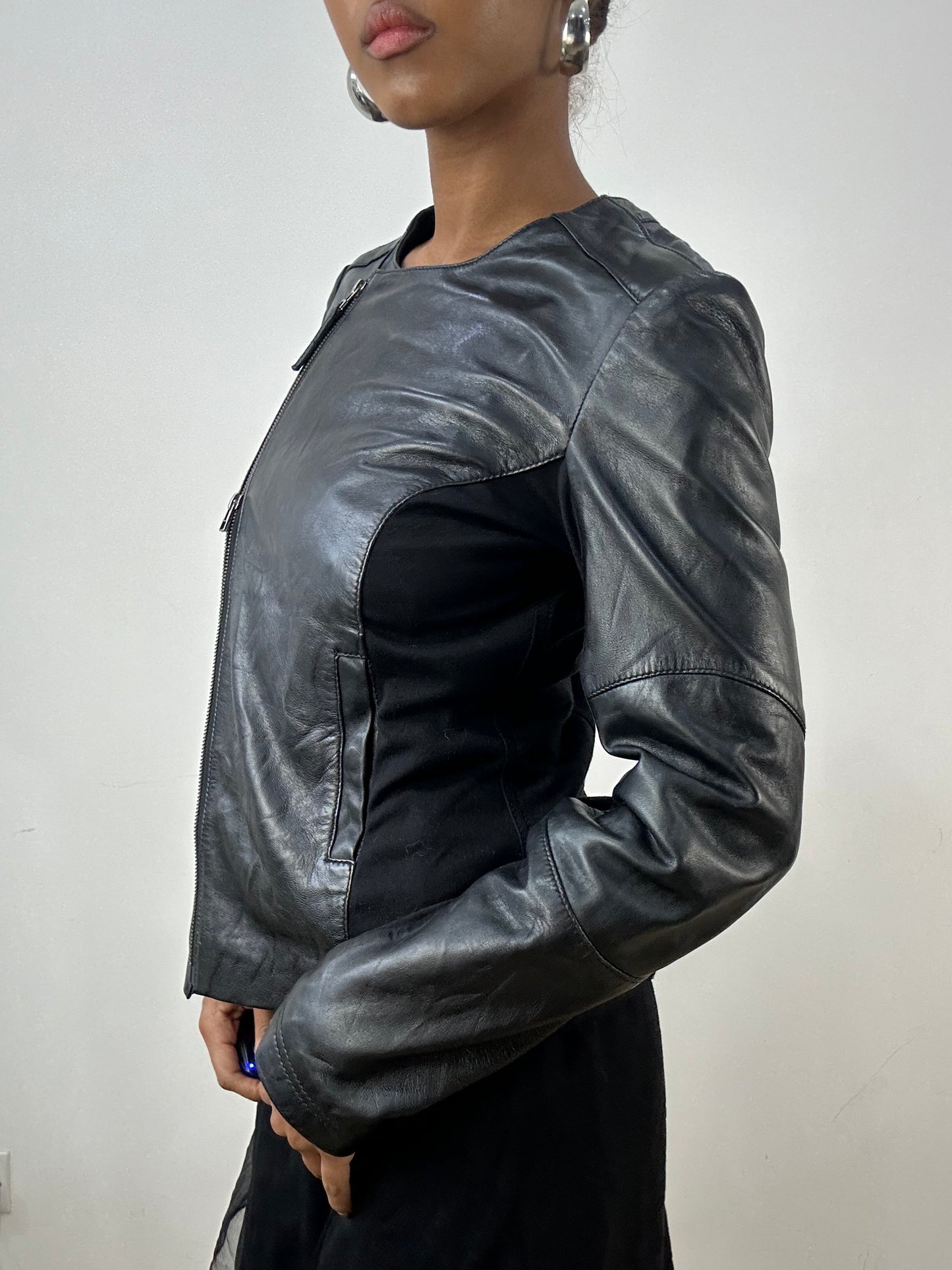 vintage edit: indie sleaze | small black leather zip up jacket