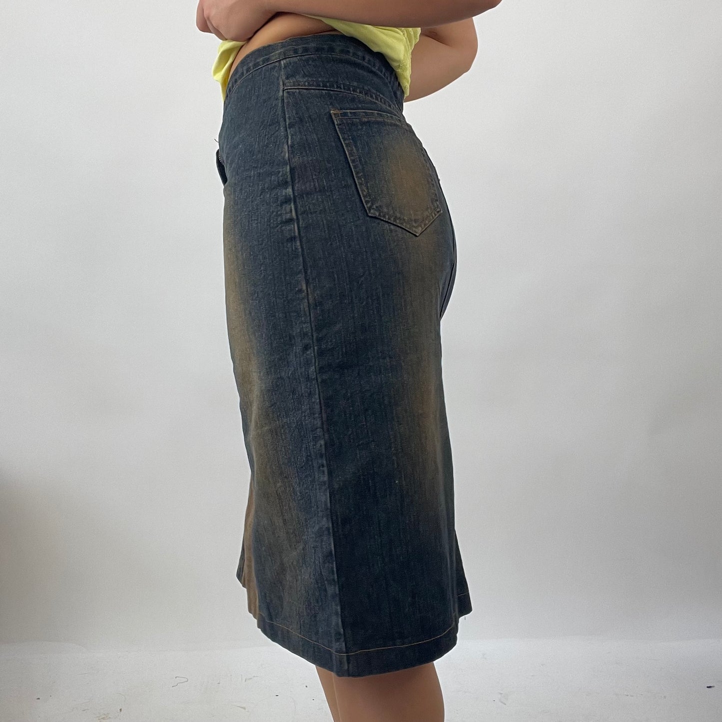 VINTAGE GEMS DROP | small denim midi skirt in brown wash