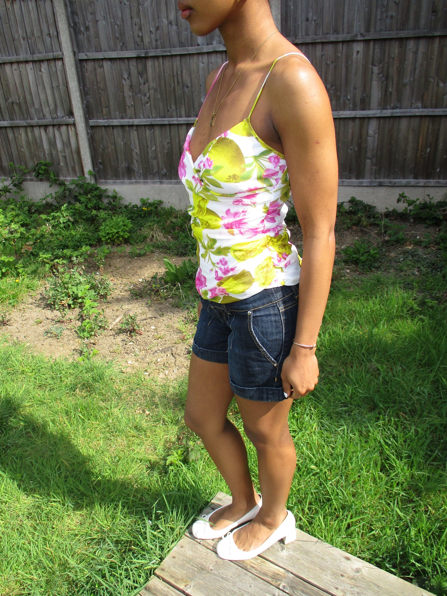 💻💚 vintage edit nineteen | small yellow and pink mesh floral cami