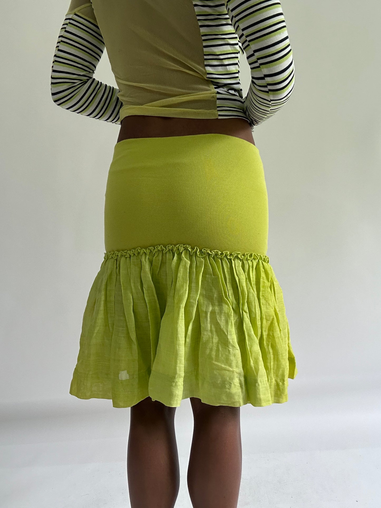 sailor drop | extra small green ruffle midi skirt