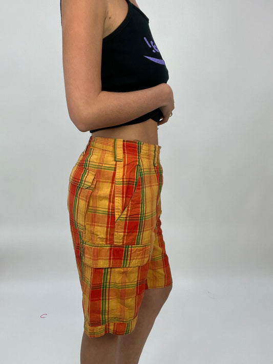 COCONUT GIRL DROP | medium orange and red checkered jorts