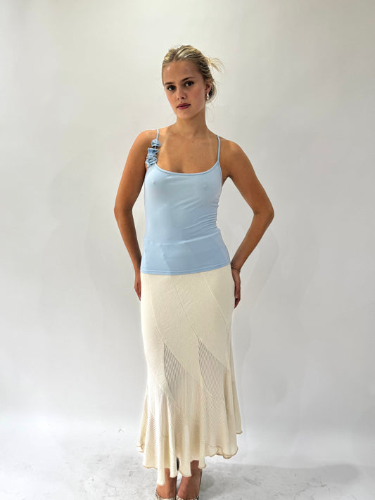 french summer drop | small cream knit midi skirt