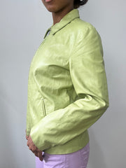 spring edit | small green leather collared zip up jacket