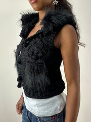 BEST PICKS | small black knit crochet hooded gilet