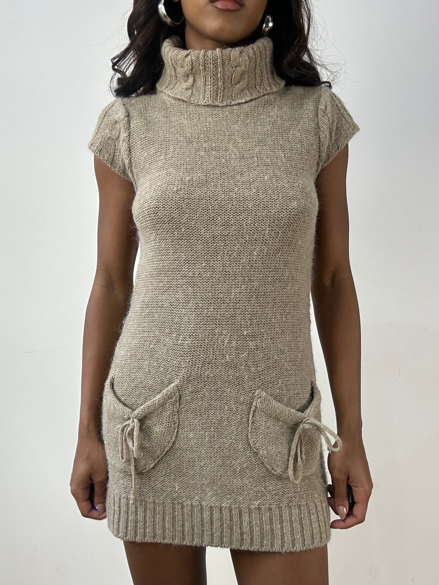 BEST PICKS | small beige knit turtleneck mini dress