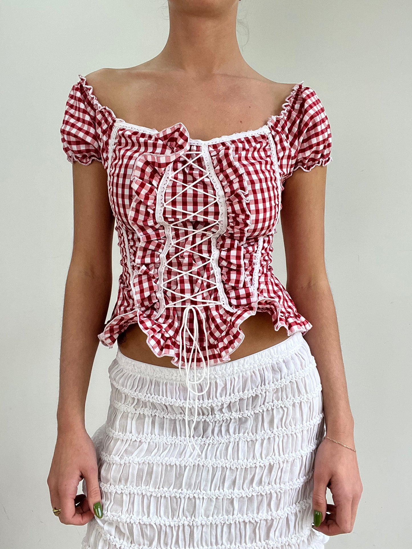 #368 SAMPLE SALE | xs red gingham jolene top