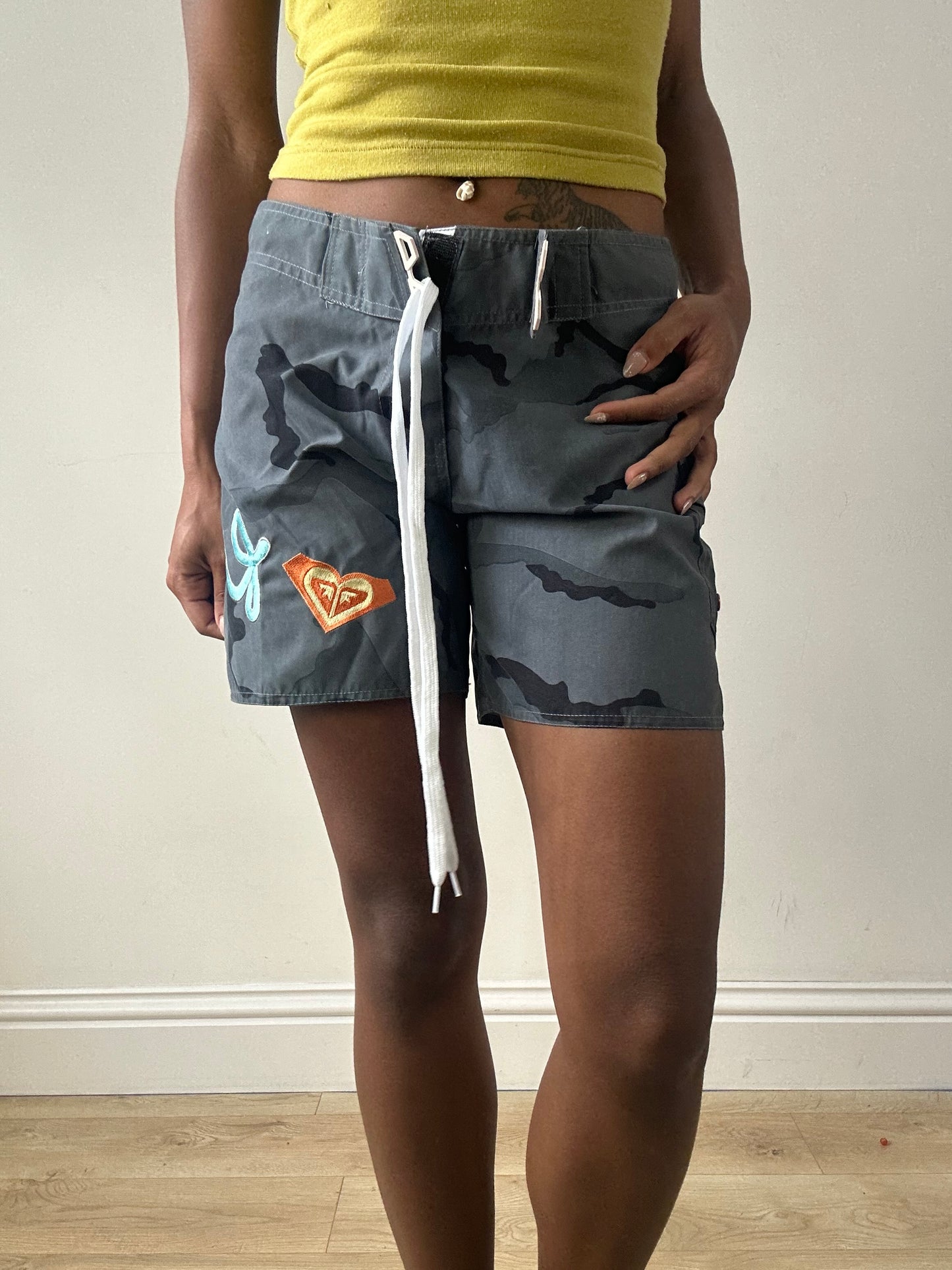 ‼️ 💻 | grey roxy camo swim shorts