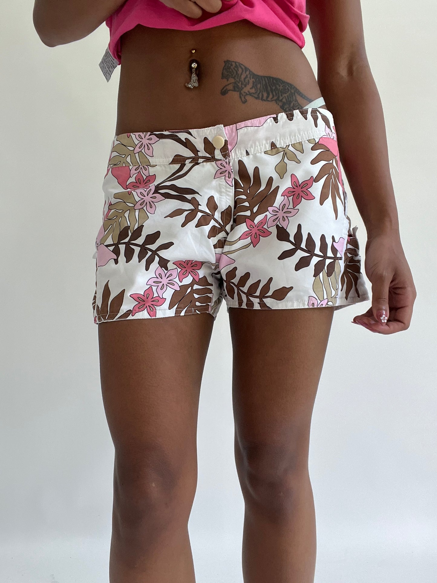 zara larsson drop | medium white floral print shorts