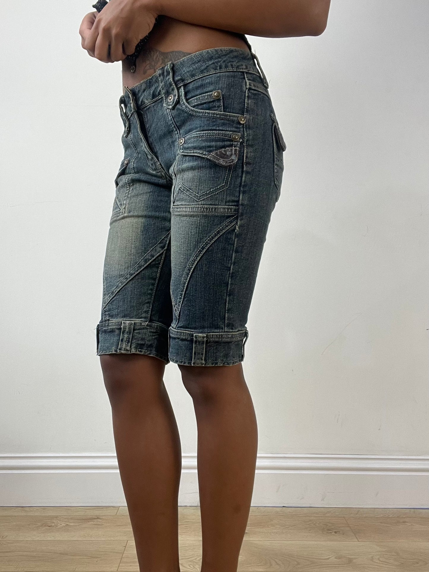 BEST PICKS | extra small blue acid wash denim long shorts