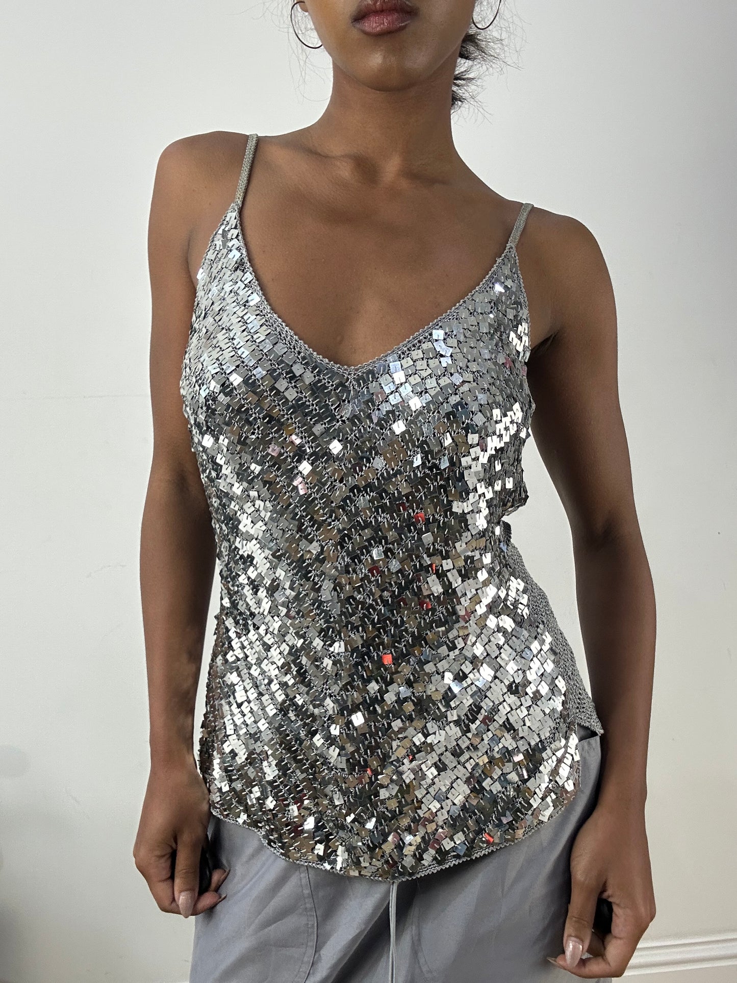 BEST PICKS | small grey cami top with square sequins