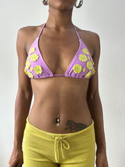 💻💚Vintage edit veintinueve | conjunto de bikini de color púrpura medio con detalle de flor 3d