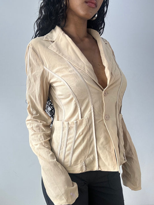vintage edit twenty-three | medium beige blazer with sheer panelling detail
