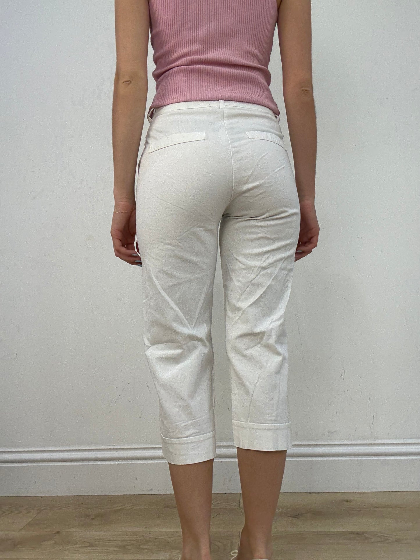vintage edit twenty eight | extra small white capri style trousers with beading