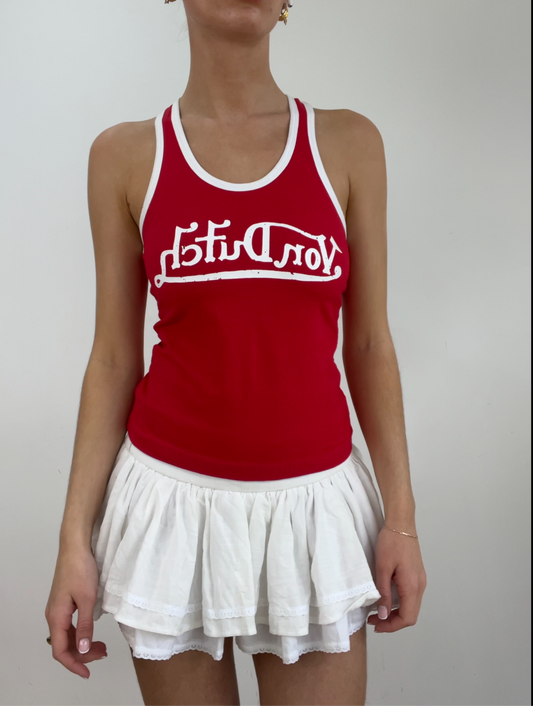 💻‼️ medium red von dutch vest with white graphic and trim