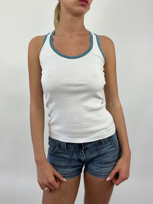 COASTAL COWGIRL DROP | small white ribbed tank top with print on the back