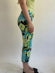 Y2K| small green and blue patterned capris