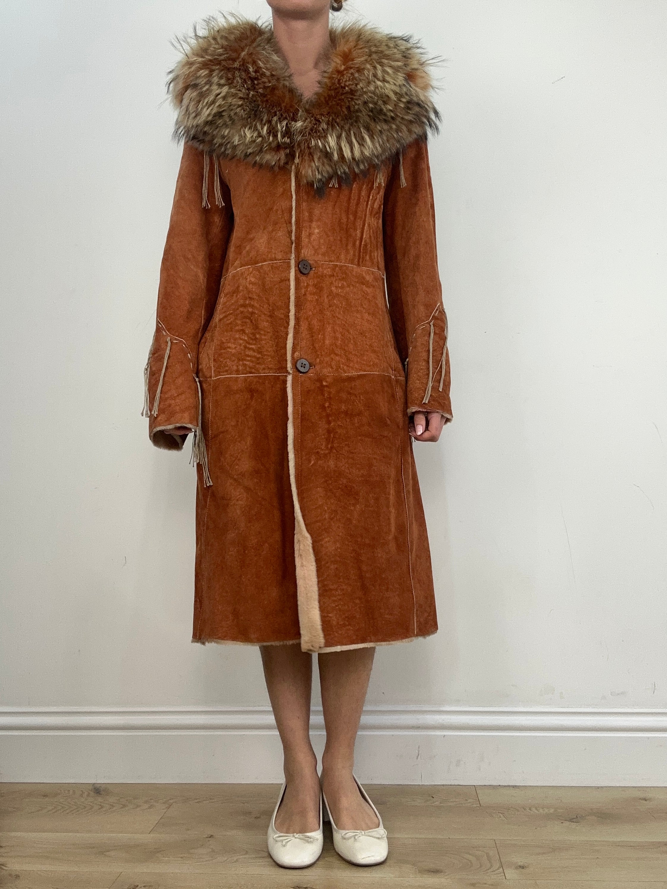vintage edit: seasonal faves | medium orange real suede long coat – remass