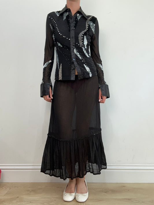 vintage edit: wedding guest | medium black and silver shirt with sequin detail
