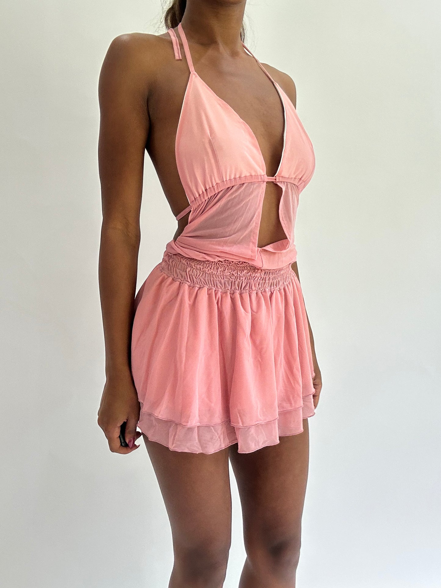 colourmaxxing drop | small pink mesh overlay mini dress