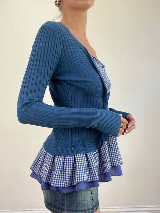 BEST PICKS | medium blue gingham and ribbed cardigan