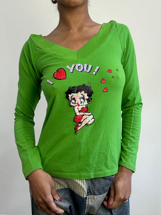 BEST PICKS | small green betty boop graphic long sleeve top