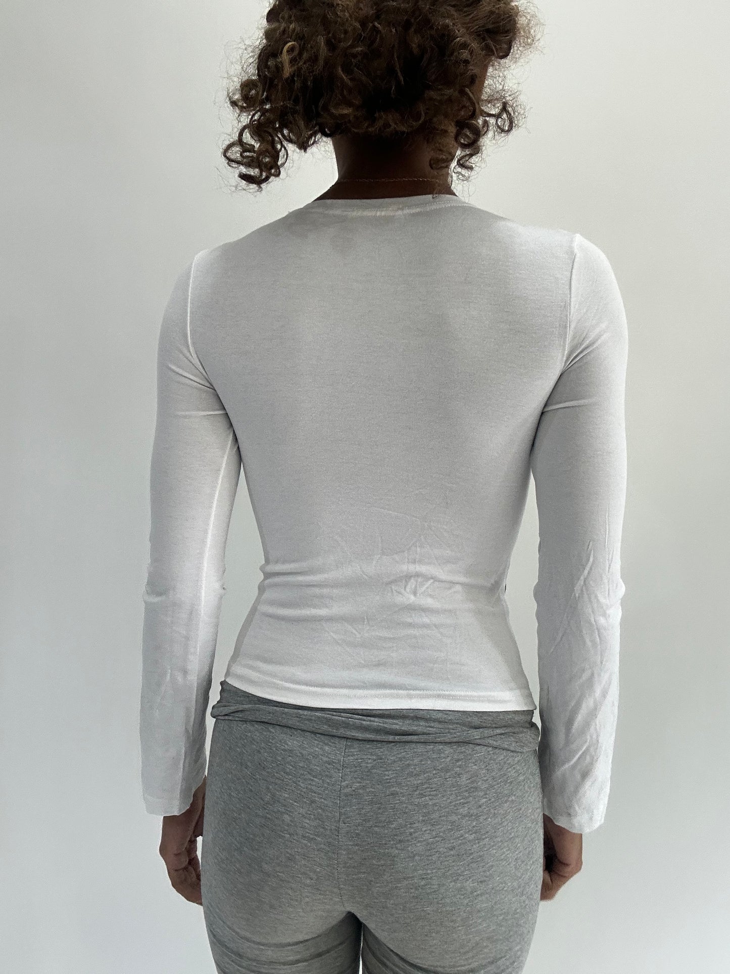‼️ | small white long sleeve top with green vest overlay detail