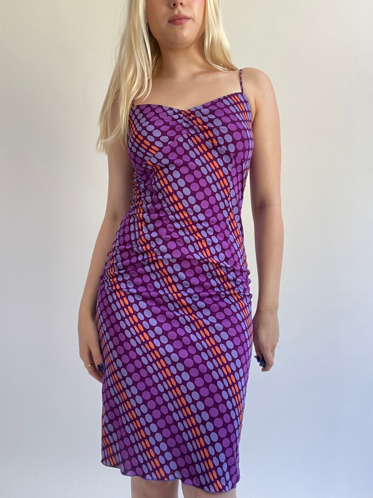 Y2K| small purple patterned midi dress