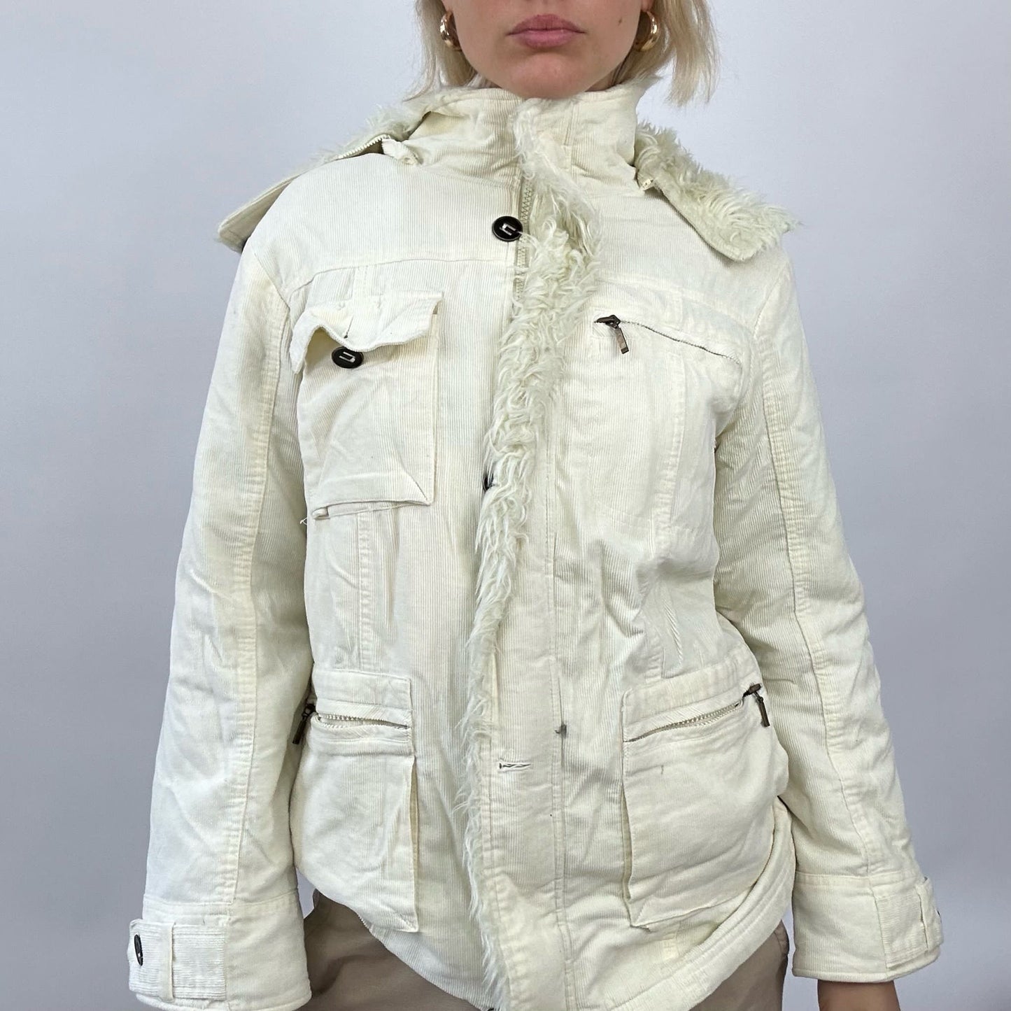 BEST PICKS | medium cream corduroy coat with fur hood